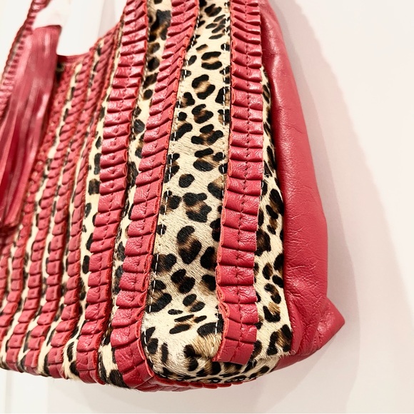 Sharif Cyprus Haircalf & Leather Ruffle w/ Oversized Tassel Puller Hobo Bag NWOT - Picture 7 of 13